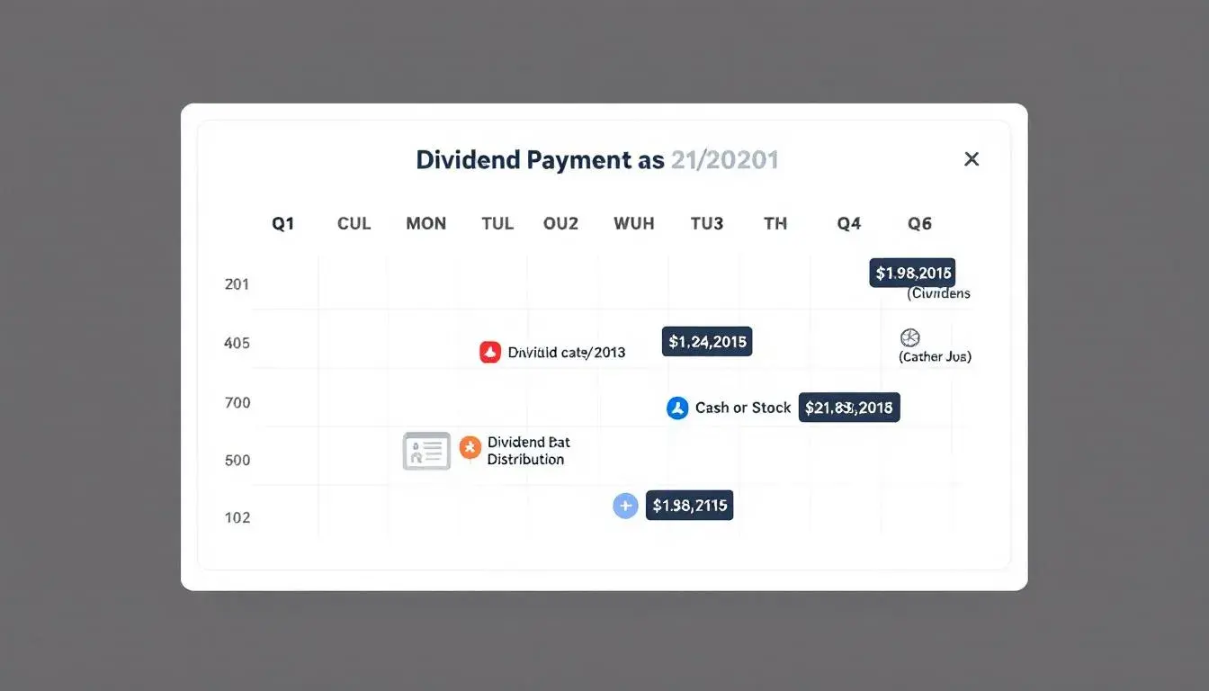 <div> The image depicts a dividend payment calendar, illustrating the quarterly distribution schedule for various ETFs, highlighting important dates for dividend payouts. This visualization serves as a helpful tool for investors looking to optimize their ETF portfolios and manage their investments effectively. </div>